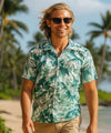 Open Collar Monstera Short sleeves Aloha Shirt Green