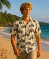 Short Sleeves Hawaiian Motorcycle Shirt Khaki