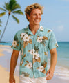 Hibiscus Paradise Rayon Men's Aloha Shirt Turquoise