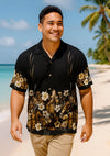 Rayon Poplin Hibiscus Luau Aloha Shirt Black