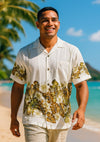 Rayon Poplin Hibiscus Luau Aloha Shirt White