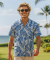 Short Sleeves Cotton poplin Pineapple Aloha Shirt Blue