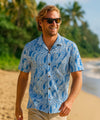 Short Sleeve Cotton Poplin Honu Aloha Shirt Blue