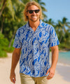 Short Sleeve Cotton Poplin Honu Aloha Shirt Navy