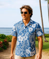 Tribal Hibiscus Hawaiian Shirts Navy