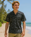 Short Sleeves Seashells Cotton Poplin Aloha Shirt Black