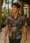 Short Sleeves Monstera Cotton Poplin Men's Shirt Black