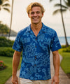 Tribal Polynesian Cotton Hawaiian Shirt Blue