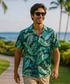 Palm Cotton Poplin Men's Hawaiian Shirt Black