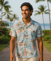 Tropical Paradise Cotton Poplin Men's Aloha Shirt Aqua