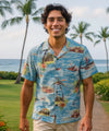 Tropical Paradise Cotton Poplin Men's Aloha Shirt Denim
