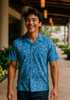 Cotton Poplin Paradise Aloha Shirt Royal Blue