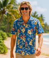 Short Sleeves Orchids Men's Aloha Shirt Blue