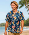 Short Sleeves Orchids Men's Aloha Shirt Denim