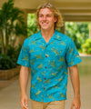 Island Sea Turtles Cotton Poplin Men's Shirt Turquoise