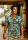 Short Sleeves Crocodile Men's cotton Shirt Turquoise