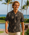 Rayon Poplin Relaxed Fit Hibiscus Hawaiian Shirt  Black