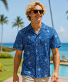 Rayon Poplin Relaxed Fit Hibiscus Hawaiian Shirt  Navy