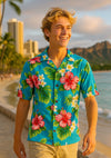 Hibiscus Short Sleeves Relax Fit Aloha Shirt Turquoise