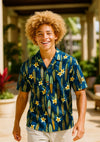 Relax Fit Surf Boards Rayon Men's Hawaiian Shirt Navy