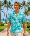 Hula Hula Rayon Men Aloha Shirt Aqua