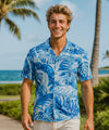 Hula Hula Rayon Men Aloha Shirt Blue