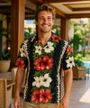 Men's Hibiscus Rayon Panel Island Shirt Black