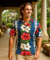 Men's Hibiscus Rayon Panel Island Shirt Navy