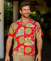 Rayon Hula Hat Men's Open Pointed Aloha Shirt Red