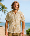100% Rayon Makaha Folded Collar Men's Shirt Khaki