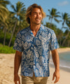 100% Rayon Makaha Folded Collar Men's Shirt Navy Blue