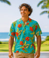 Short Sleeves Lanai Hibiscus Men's Rayon Aloha Shirt Blue Atoll