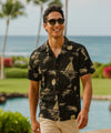 Rayon Diamond Head Volcano Hawaiian Shirt Black