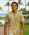Rayon Diamond Head Volcano Hawaiian Shirt Khaki