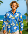 Lani Long Sleeves Men's Aloha Shirt Blue