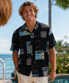Honolulu Vacation Postcards Hawaiian Shirt Blac