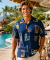 Honolulu Vacation Postcards Hawaiian Shirt Royal Navy