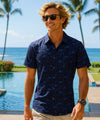 Coco Palm Poly Cotton Aloha Mens Polo Shirt Black