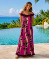 Ilima Flower Lei Poly Cotton Long Ruffled Fuchsia Muumuu Dress