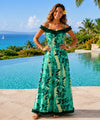 Ilima Flower Lei Poly Cotton Long Ruffled Green Muumuu Dress