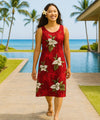 Orchids Knee Length Makani Hawaiian Dress Red