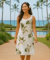 Orchids Knee Length Makani Hawaiian Dress White
