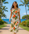 Hibiscus Cap Sleeves Full Length Hawaiian Dress White