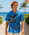 Short Sleeves Men's Motorcycle Hawaiian Shirt Blue