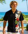 Orchids Side Panel Cotton Men's Aloha Shirt Black