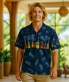 Short Sleeve Ukuleles Border Hawaiian Shirt Navy