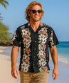 Hibiscus Panel Cotton Hawaiian Shirt Black