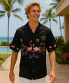 Flamingo Border Men's Hawaiian Shirt Black