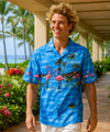 Flamingo Border Men's Hawaiian Shirt Ocean Blue