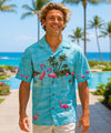 Flamingo Border Men's Hawaiian Shirt Turquoise
